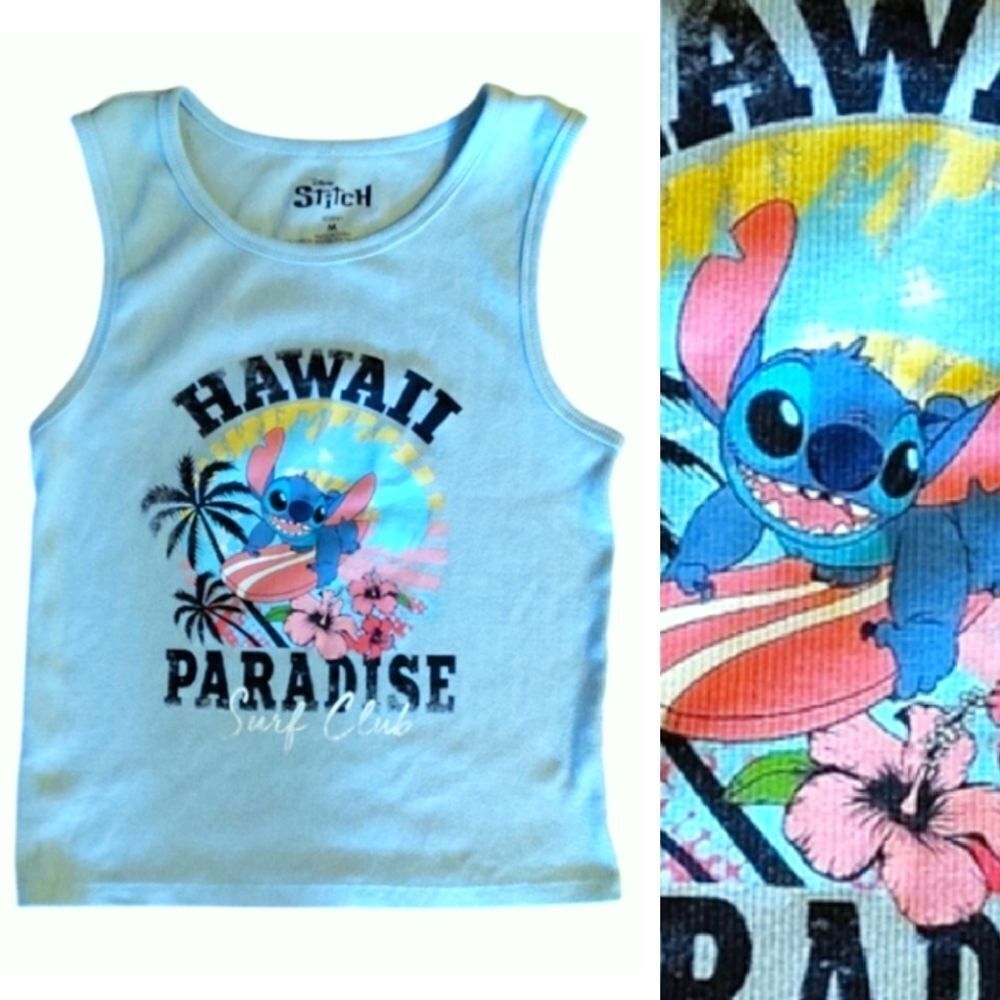 DISNEY STITCH Hawaii Paradise Surf Club Ribbed Tank Top Medium Beachy